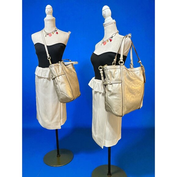 Coach Audrey Andie Tote 17064 Gold Metallic Leather Op Art Convertible Bag + Tag - Picture 2 of 9
